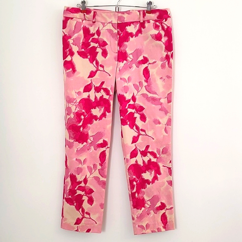 Madison Womens Floral Pink & Cream Tapered Leg/Slit Pocket Pants /Size12